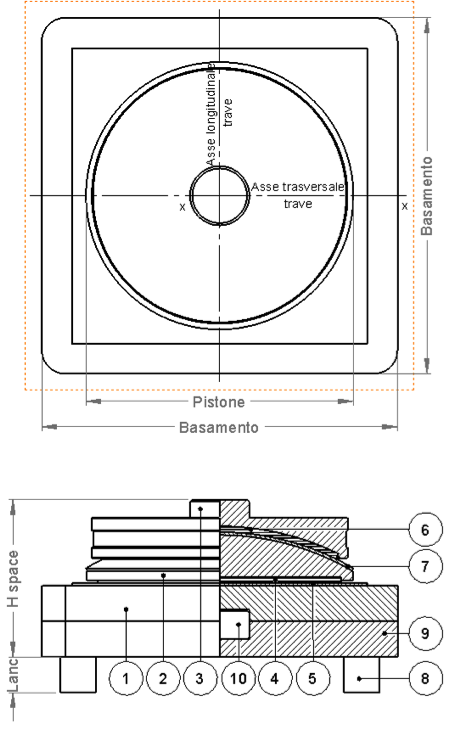 Appoggio a disco elastomerico multidirezionale - vista multipla